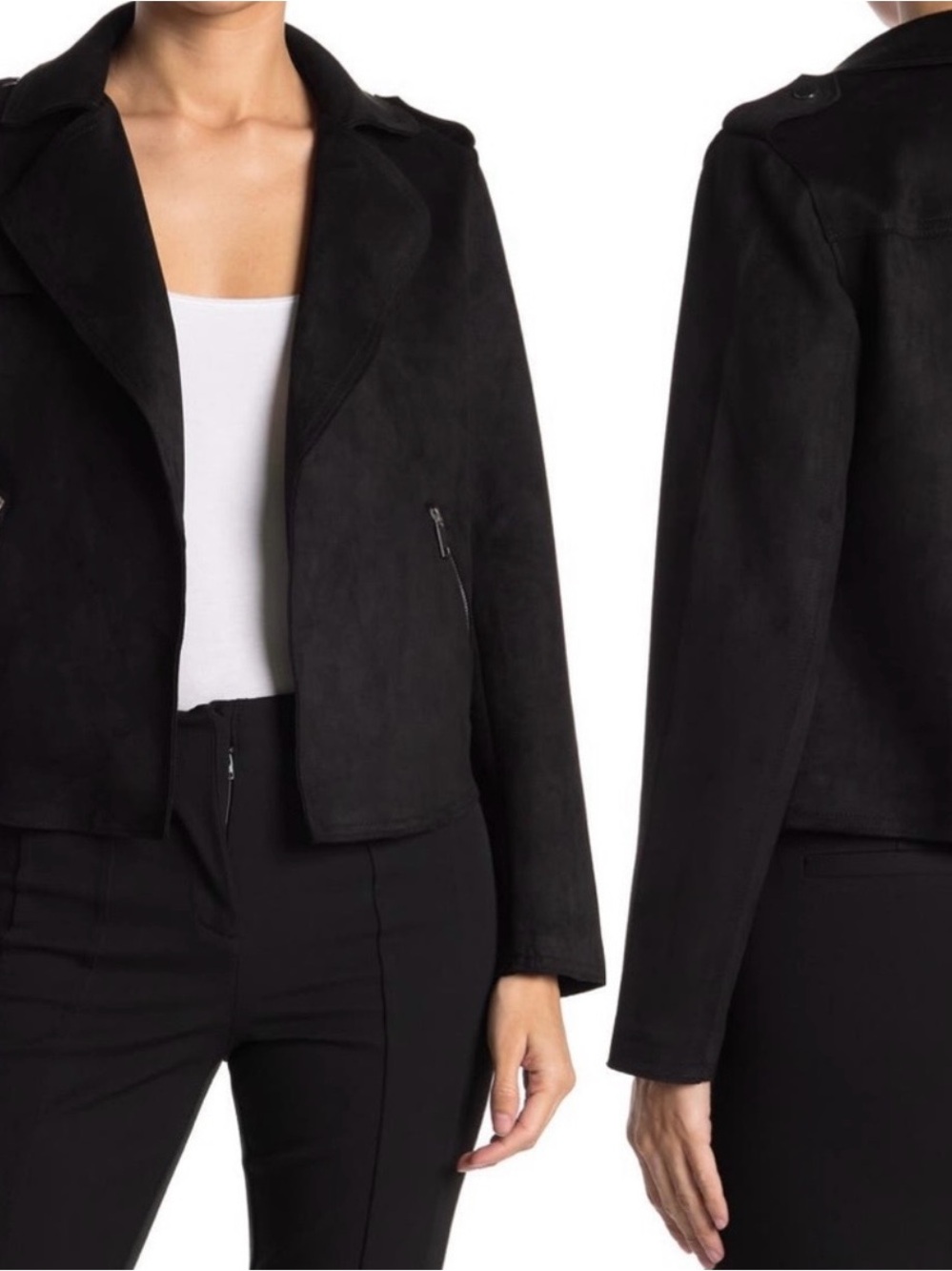Tahari Black Suede Moto-Style Jacket
